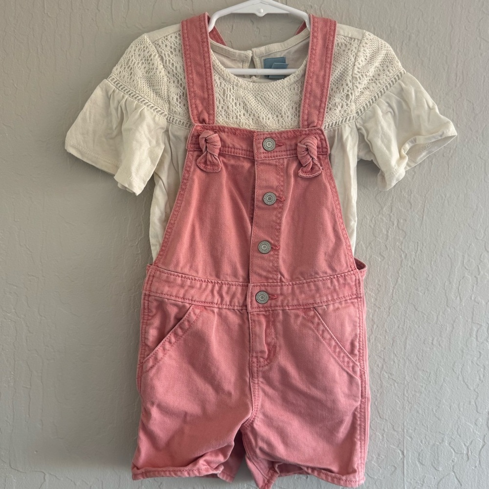 Gap Pink Kids Overalls with White embroidered tee